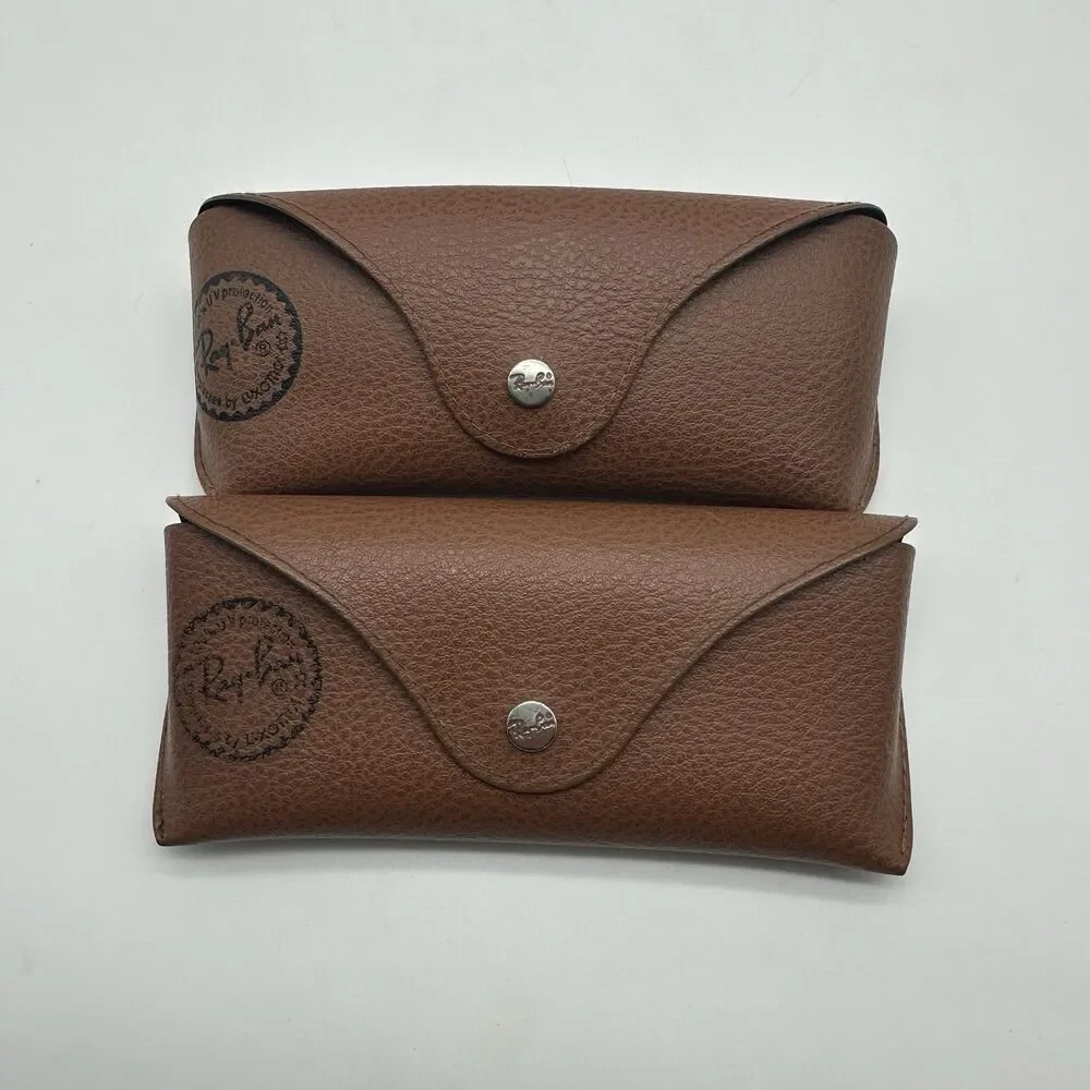 Lot of 4 Authentic Ray-Ban Sunglasses Cases Only Brown Tan Leather Snap Set